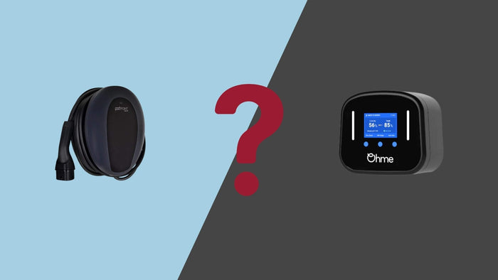 A Pod Point Solo 3S facing an Ohme Home Pro with a question mark in the middle.