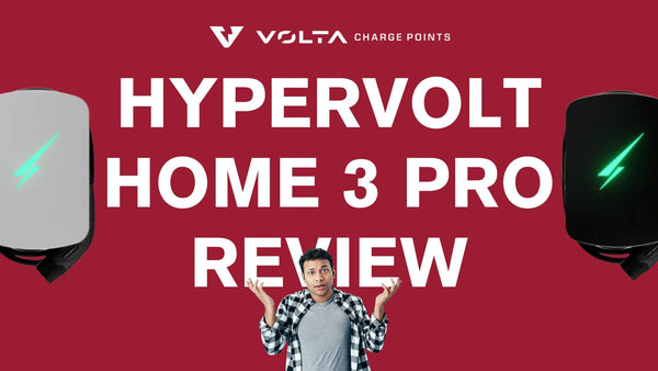 A decorative image, showing a man shrugging his shoulders with two HyperVolt Home 3 Pro EV chargers on either side of him. 