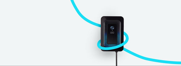  Indra Smart Lux in black, on a white background, with blue ribbon digitally wrapping around the product.