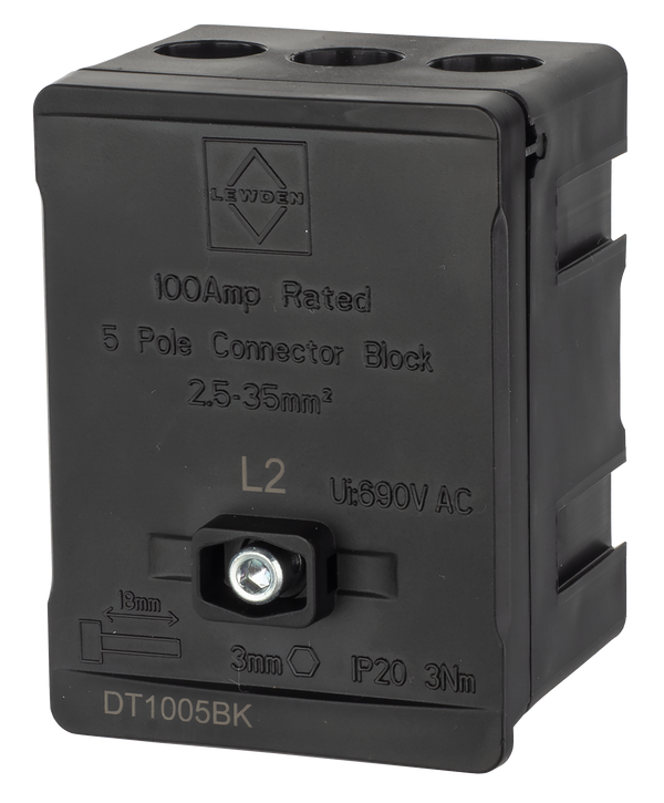 LEWDEN TERMINAL BLOCK: 5 WAY 100A | Black