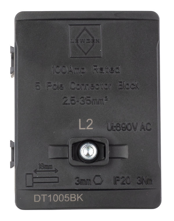 LEWDEN TERMINAL BLOCK: 5 WAY 100A | Black