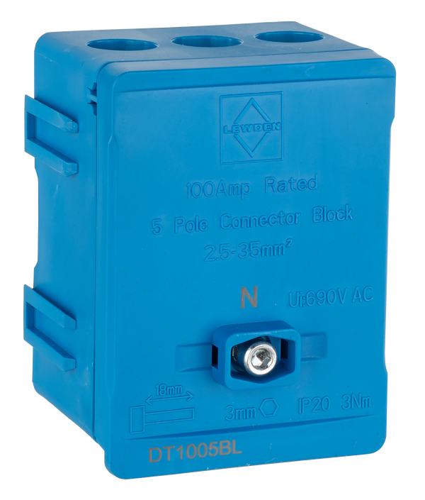 LEWDEN TERMINAL BLOCK: 5 WAY 100A | BLUE