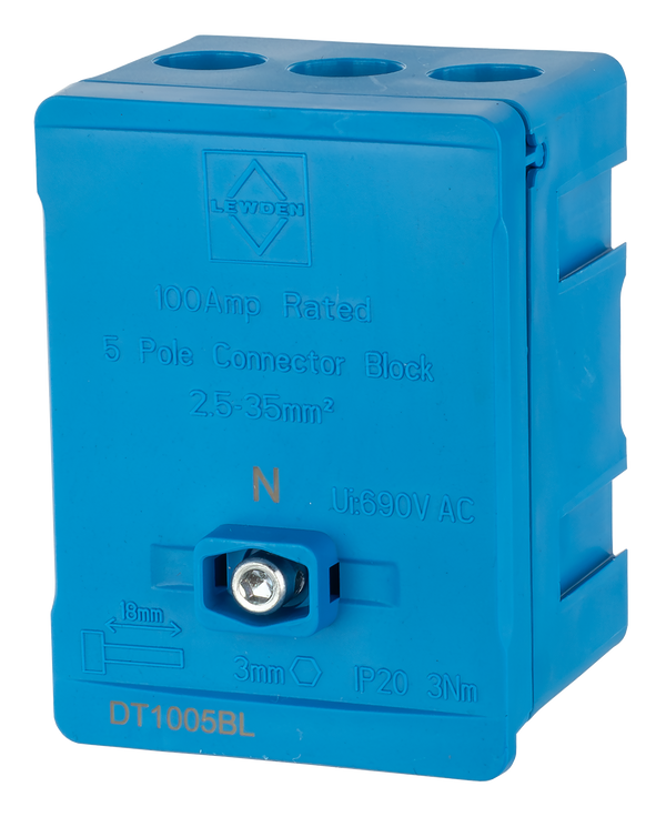 LEWDEN TERMINAL BLOCK: 5 WAY 100A | BLUE