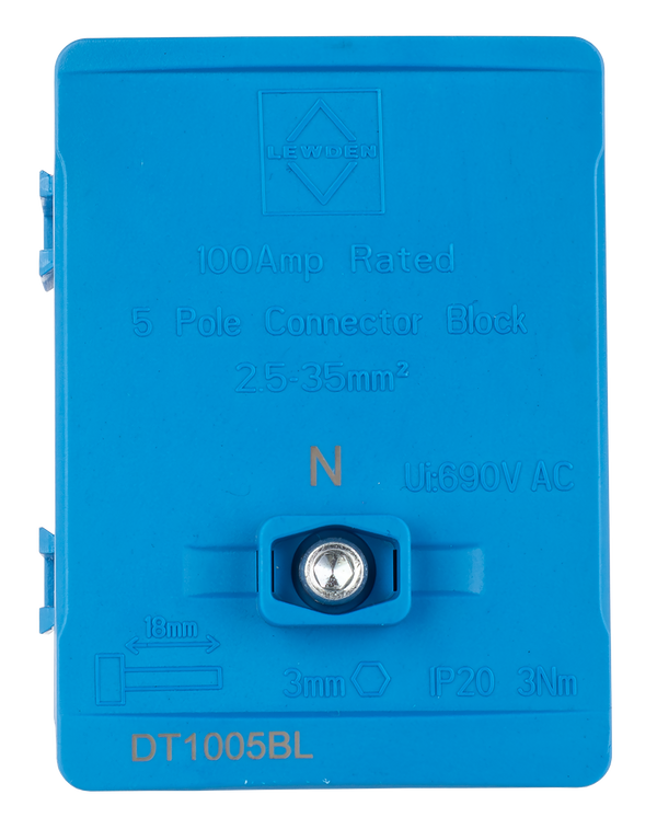 LEWDEN TERMINAL BLOCK: 5 WAY 100A | BLUE
