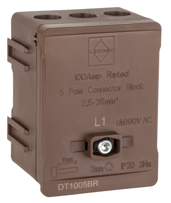 LEWDEN TERMINAL BLOCK: 5 WAY 100A | BROWN