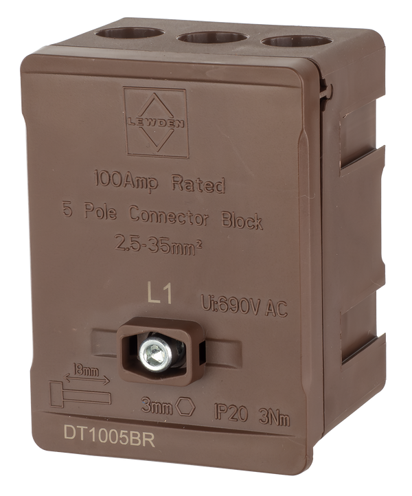 LEWDEN TERMINAL BLOCK: 5 WAY 100A | BROWN