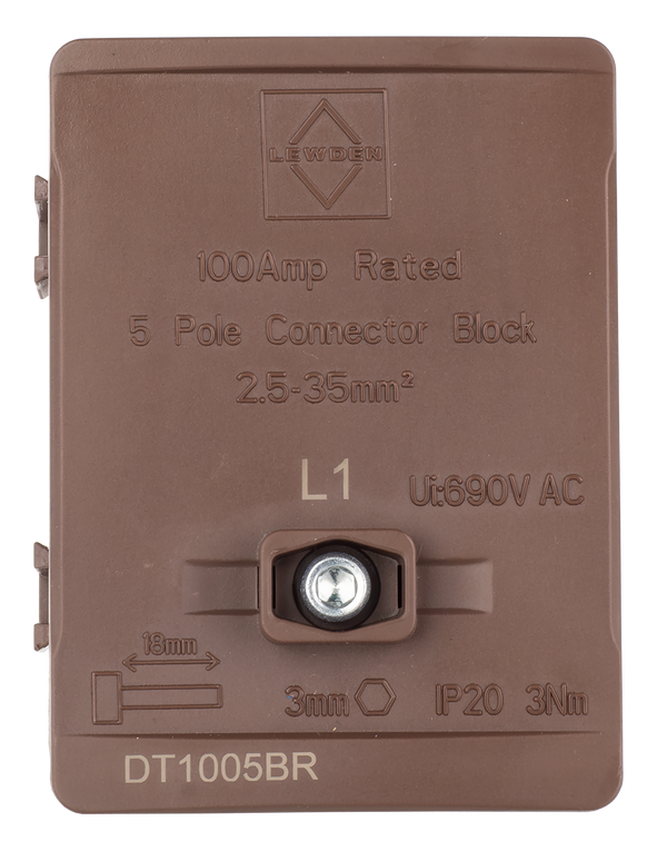 LEWDEN TERMINAL BLOCK: 5 WAY 100A | BROWN