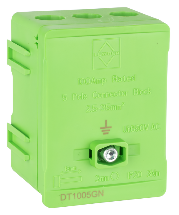 LEWDEN TERMINAL BLOCK: 5 WAY 100A | GREEN (EARTH)