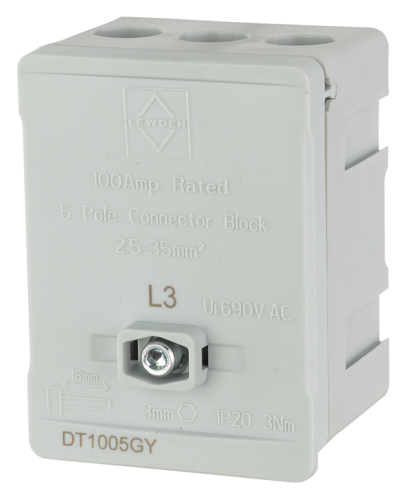 LEWDEN TERMINAL BLOCK: 5 WAY 100A | GREY