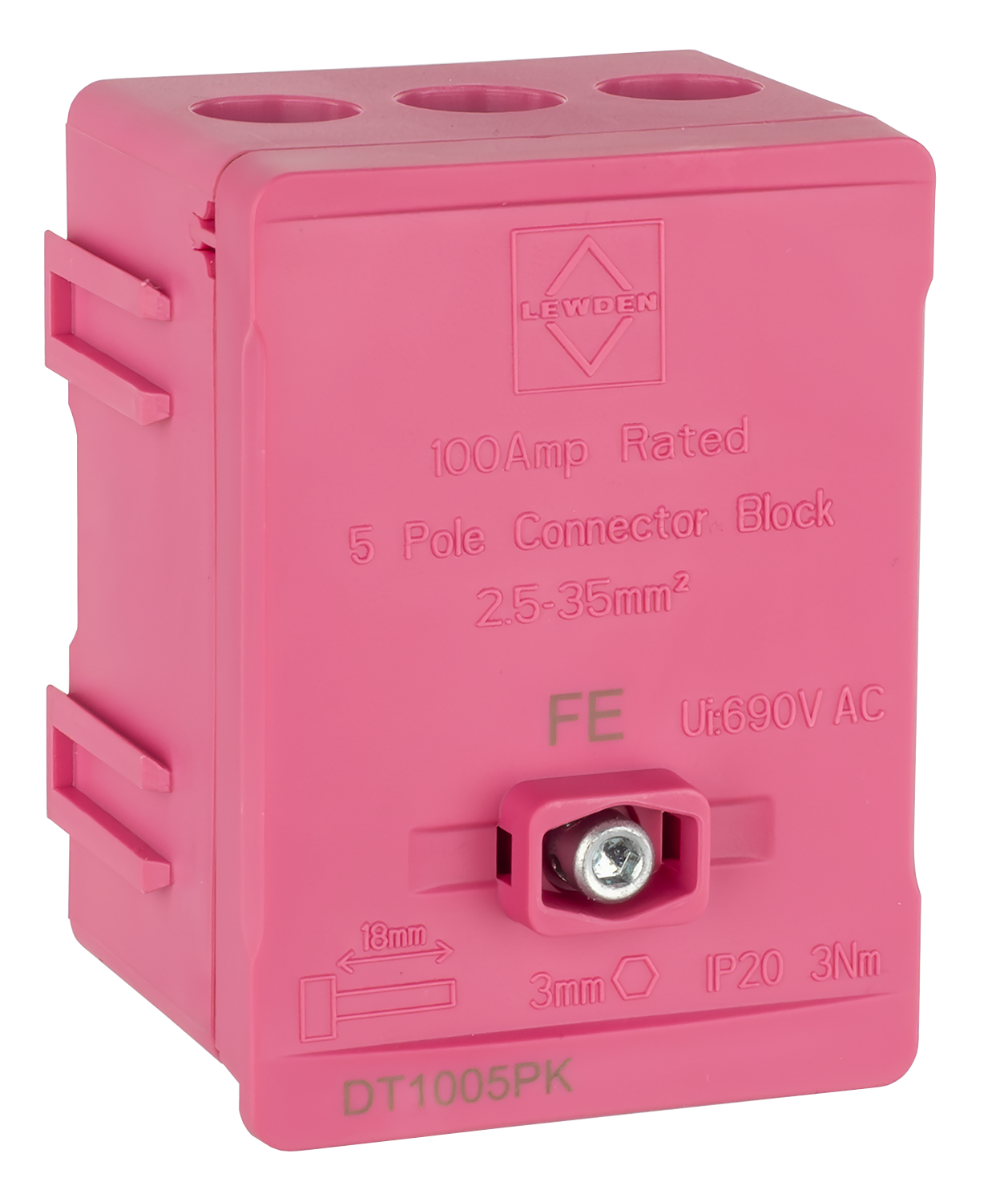 LEWDEN TERMINAL BLOCK: 5 WAY 100A | BLOCK PINK (FUNCTIONAL EARTH)