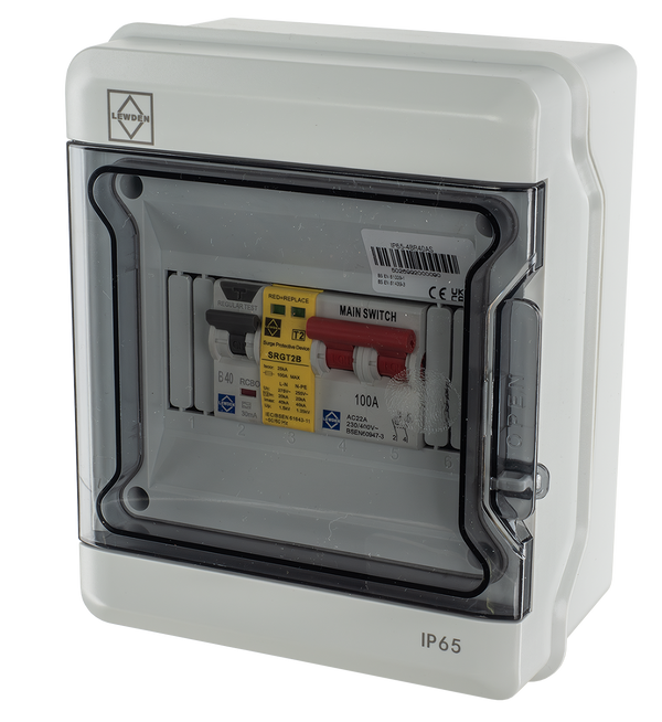 LEWDEN EV CONSUMER UNIT: TYPE A BI-DIRECTIONAL RCCB/RCBO | 40A | SPD | POLYCARBONATE IP65