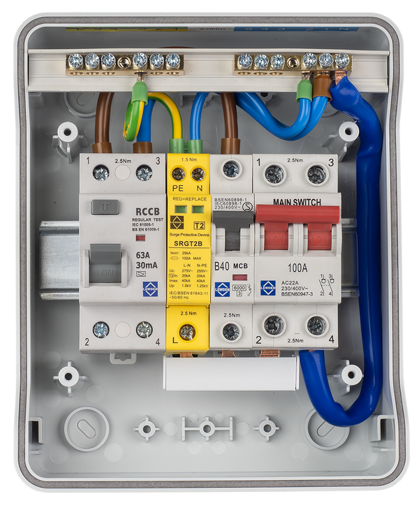 LEWDEN EV CONSUMER UNIT: TYPE A RCCB | 40A | SPD | POLYCARBONATE IP65