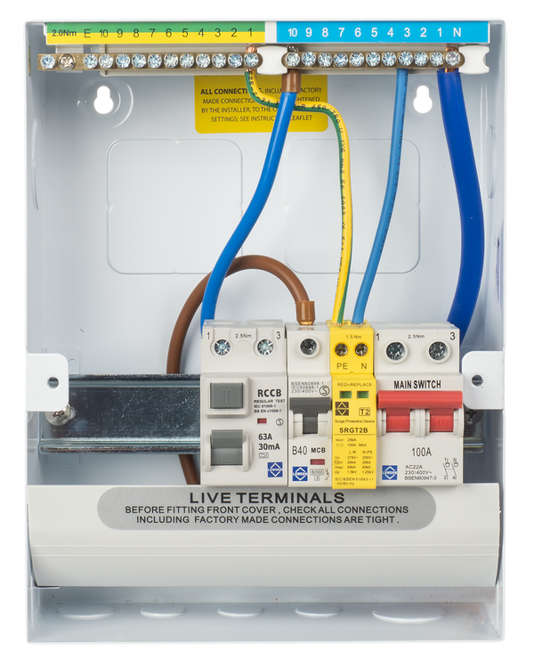 LEWDEN EV CONSUMER UNIT: TYPE A | BI-DIRECTIONAL RCCB | 40A | SPD