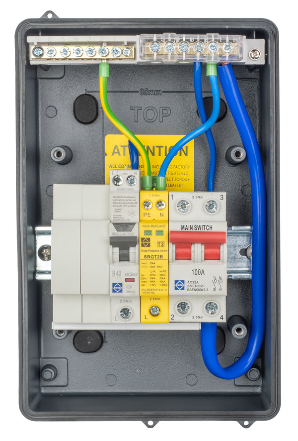 LEWDEN EV CONSUMER UNIT: TYPE A BI-DIRECTIONAL RCCB/RCBO | 40A | SPD | IP65