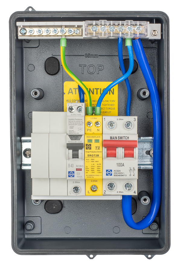 LEWDEN EV CONSUMER UNIT: TYPE A BI-DIRECTIONAL RCCB/RCBO | 40A | SPD | IP65